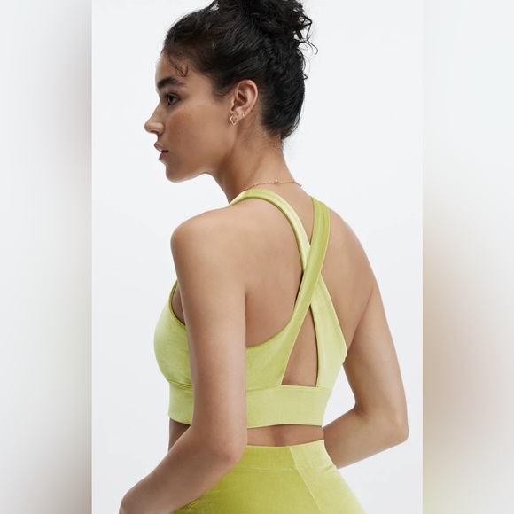 Fabletics Oasis Twist Velour Sports Bra In Green Leaf - Picture 4 of 7